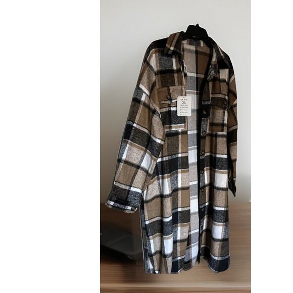 NICE Fall Shacket & Dress Combo – Size XL, Black / Brown / Ivory Plaid, NWT - Picture 2 of 15